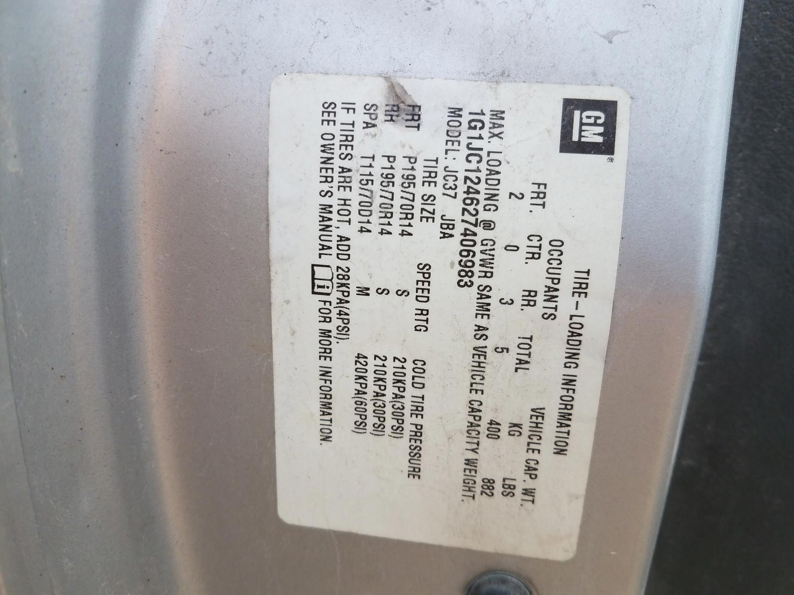 Photo 10 from auction – 2002 CHEVROLET CAVALIER with VIN 1G1JC124627406983