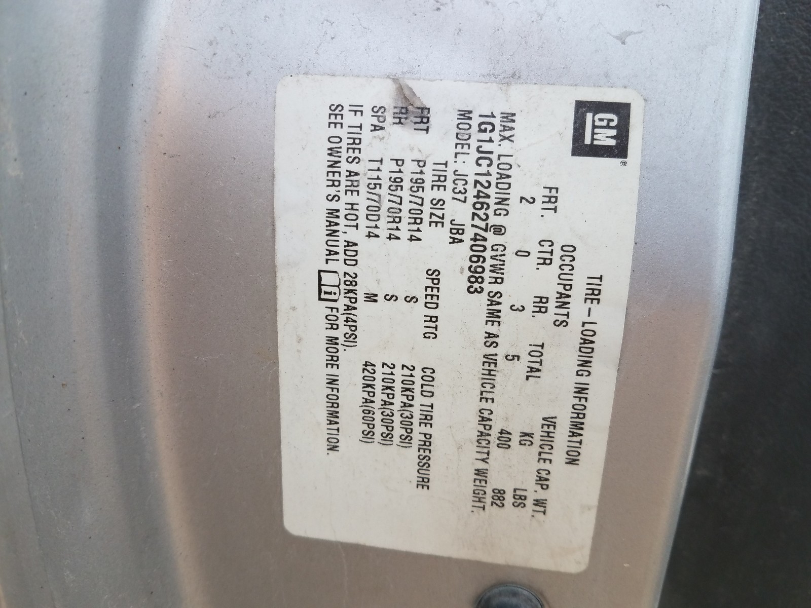 Zdjęcie 10 z aukcji – 2002 CHEVROLET CAVALIER z VIN 1G1JC124627406983