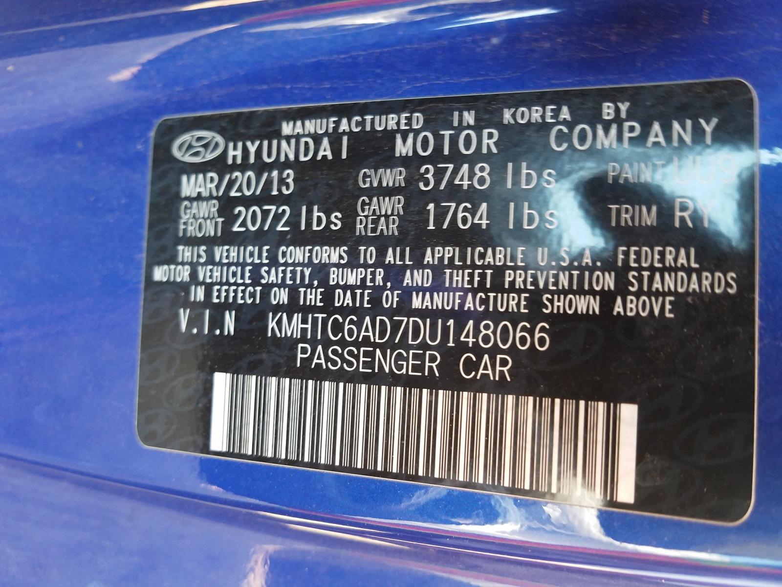 Photo 10 from auction – 2013 HYUNDAI VELOSTER with VIN KMHTC6AD7DU148066