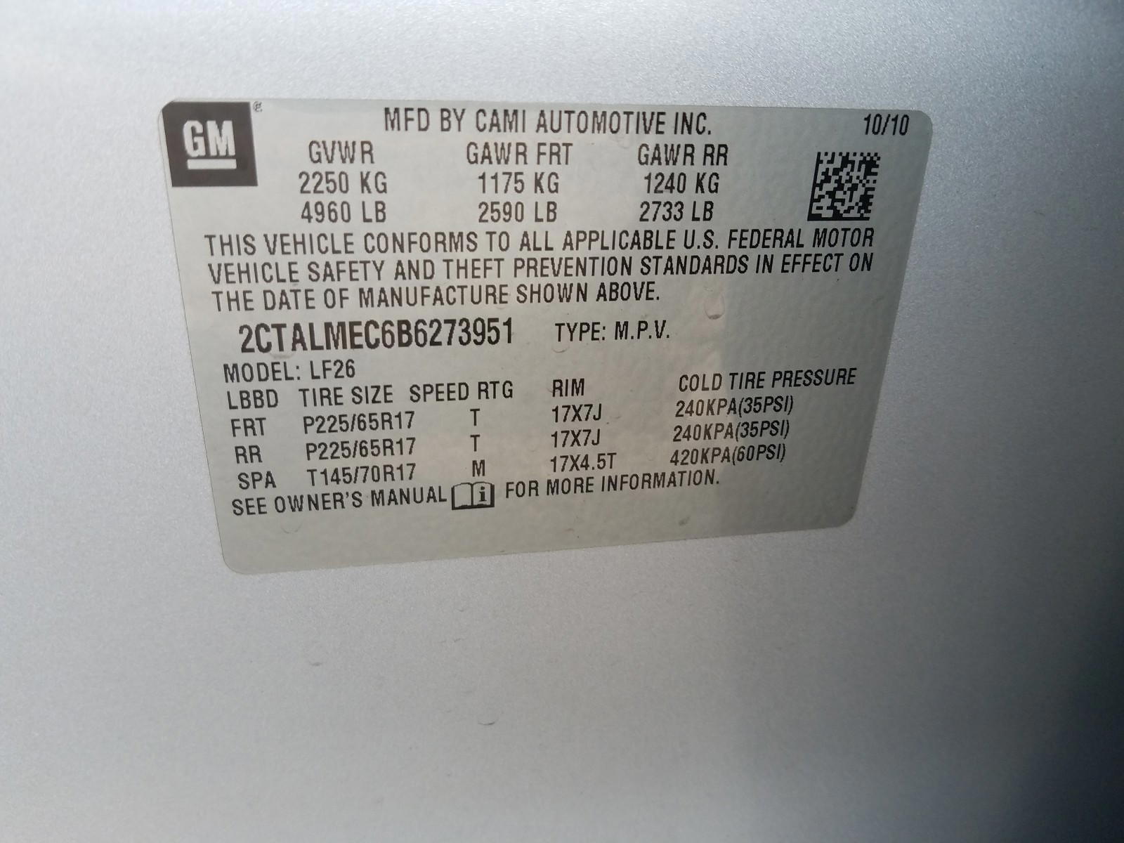 Photo 10 from auction – 2011 GMC TERRAIN SL with VIN 2CTALMEC6B6273951