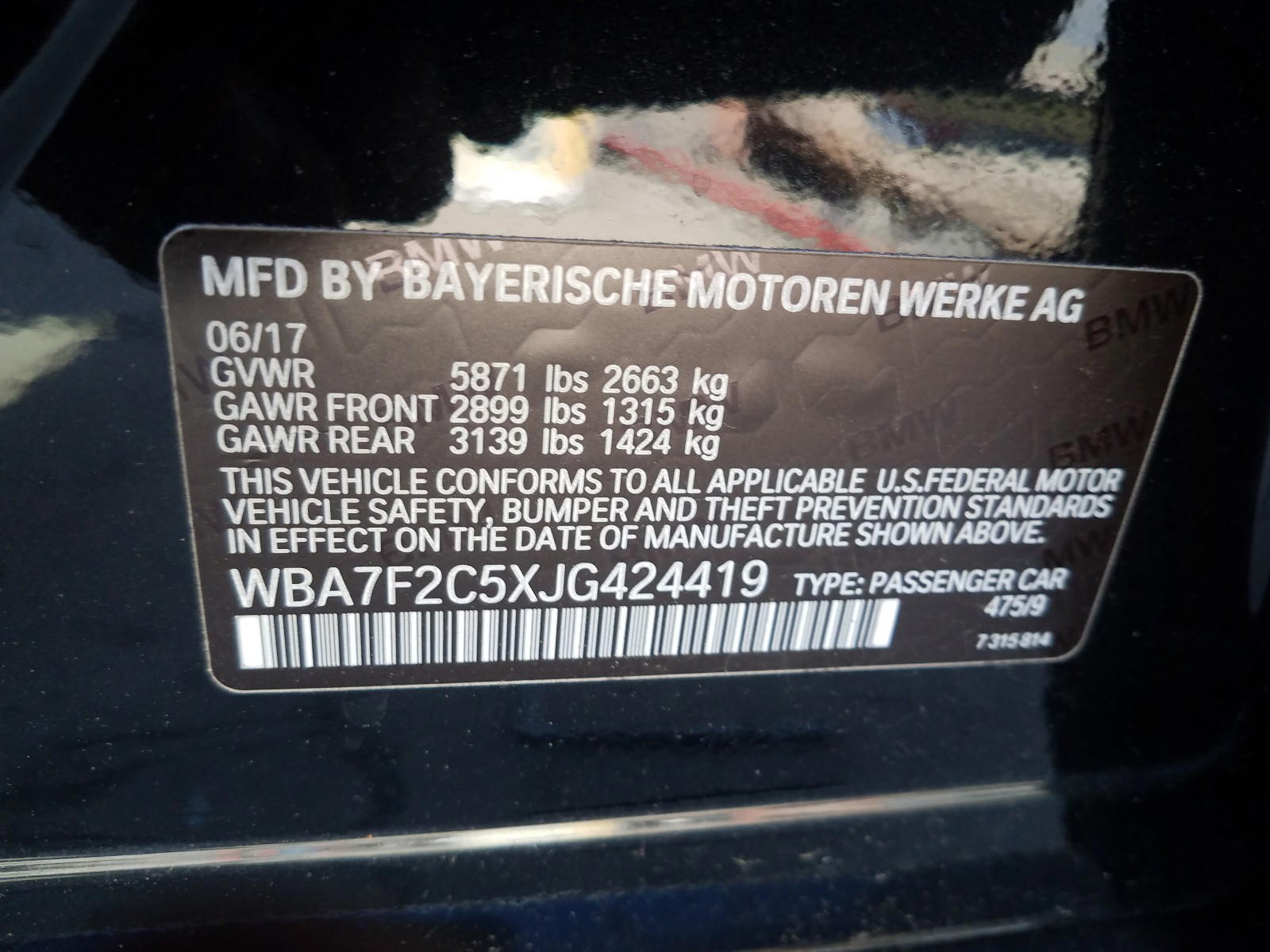 Photo 10 from auction – 2018 BMW 750 XI with VIN WBA7F2C5XJG424419