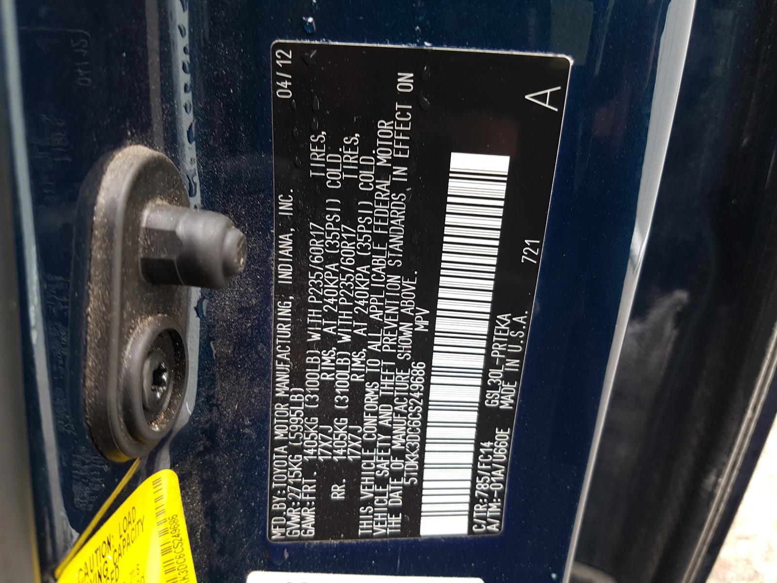 Photo 10 from auction – 2012 TOYOTA SIENNA LE with VIN 5TDKK3DC6CS249686