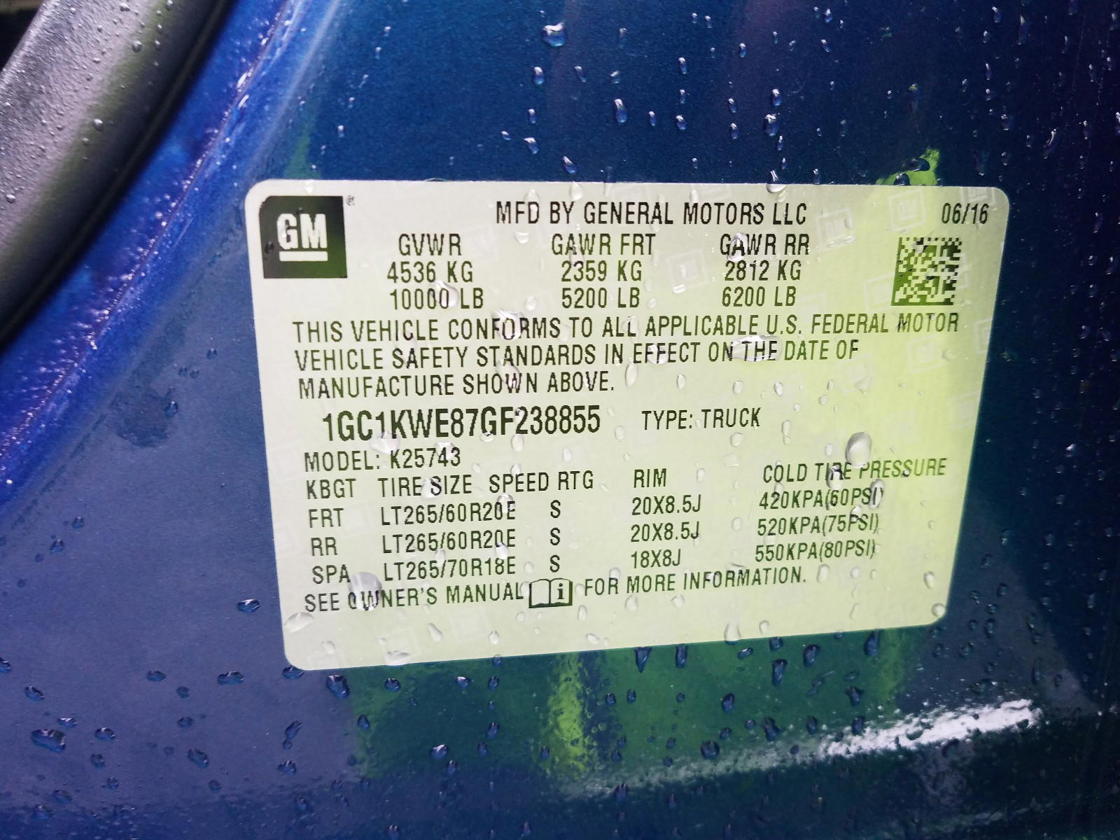 Photo 10 from auction – 2016 CHEVROLET SILVERADO with VIN 1GC1KWE87GF238855