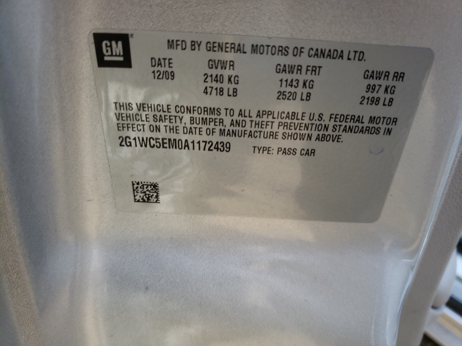 Photo 10 from auction – 2010 CHEVROLET IMPALA LTZ with VIN 2G1WC5EM0A1172439