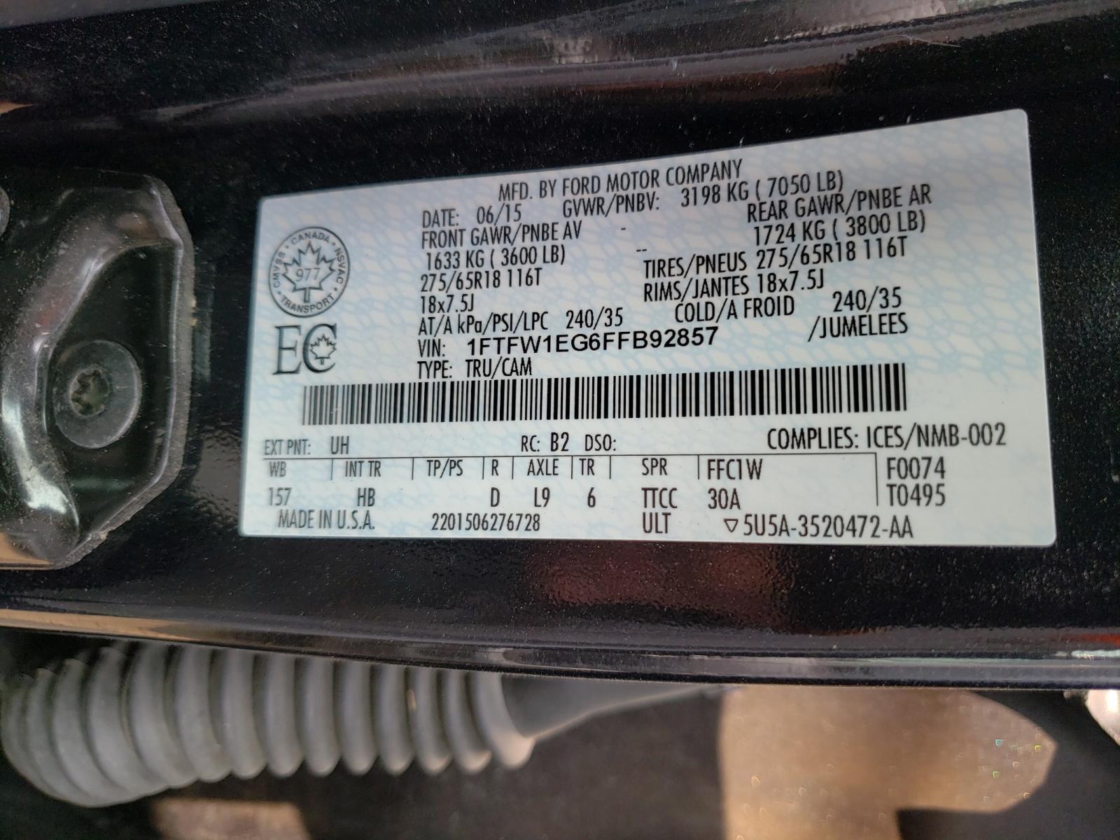 Photo 10 from auction – 2015 FORD F150 SUPER with VIN 1FTFW1EG6FFB92857