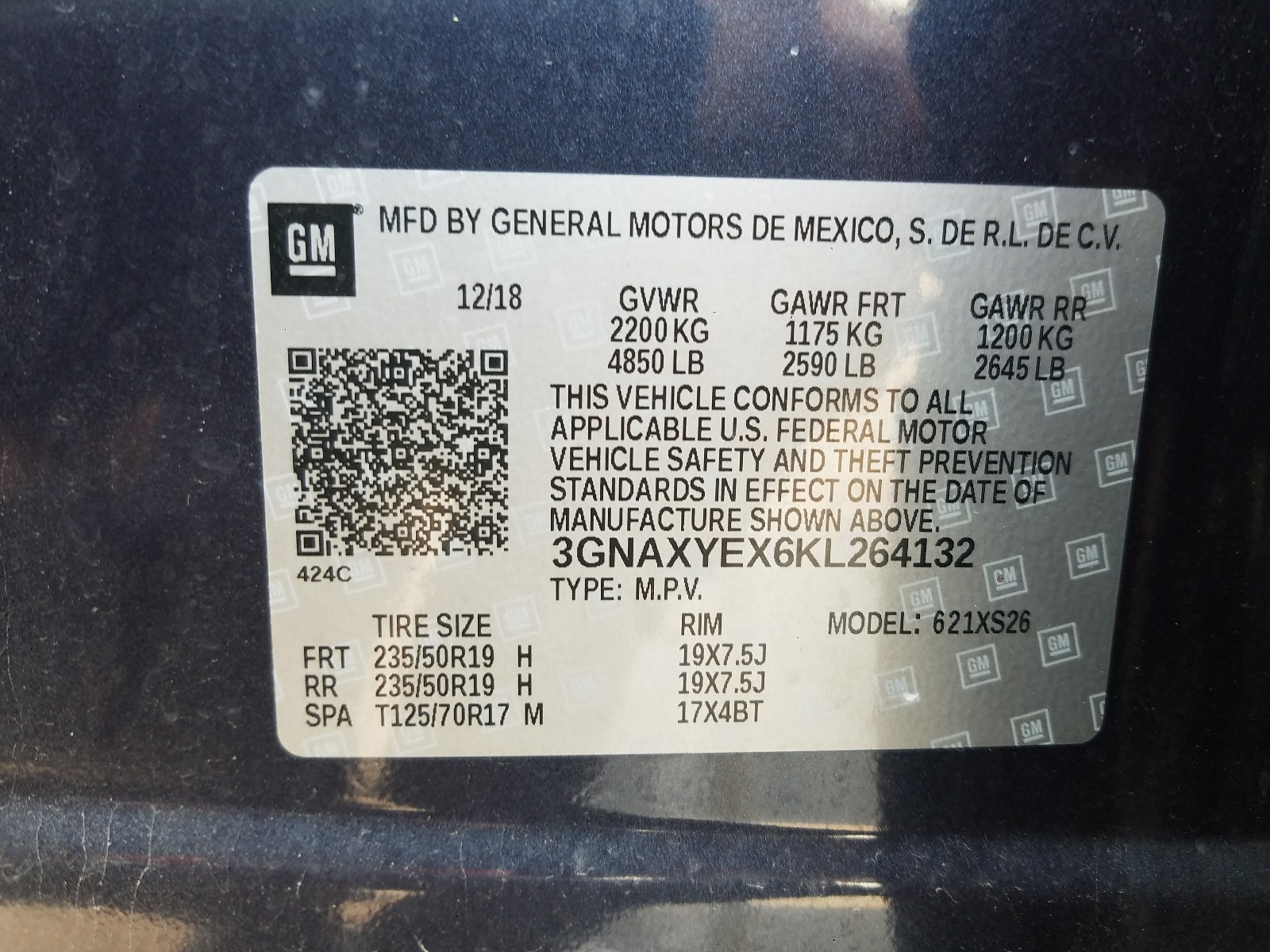 Photo 20 from auction – 2019 CHEVROLET EQUINOX PR with VIN 3GNAXYEX6KL264132