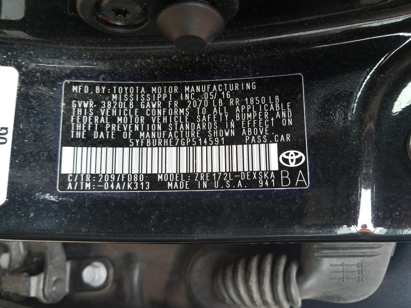 Photo 10 from auction – 2016 TOYOTA COROLLA L with VIN 5YFBURHE7GP514591