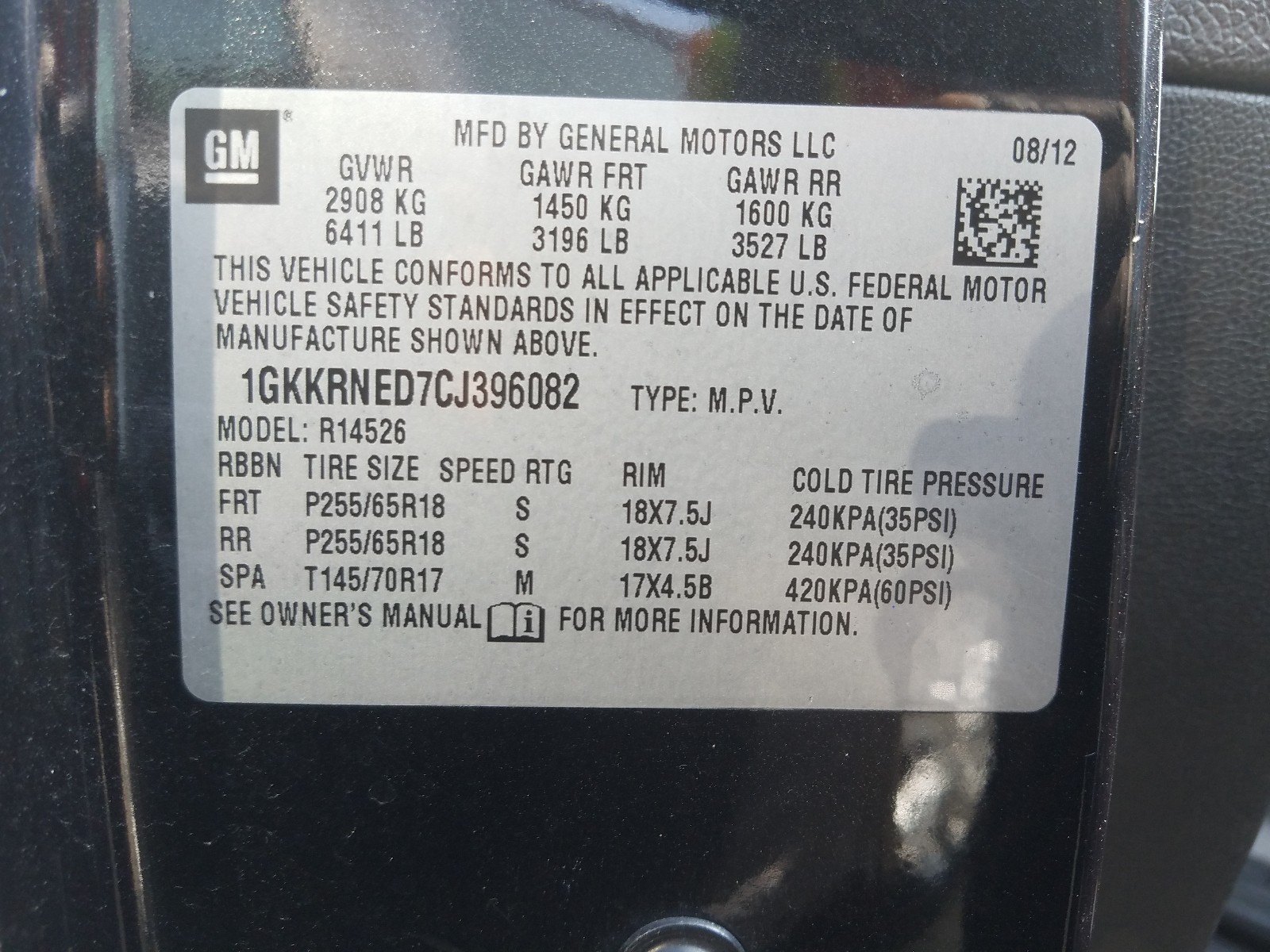 Photo 10 from auction – 2012 GMC ACADIA SLE with VIN 1GKKRNED7CJ396082