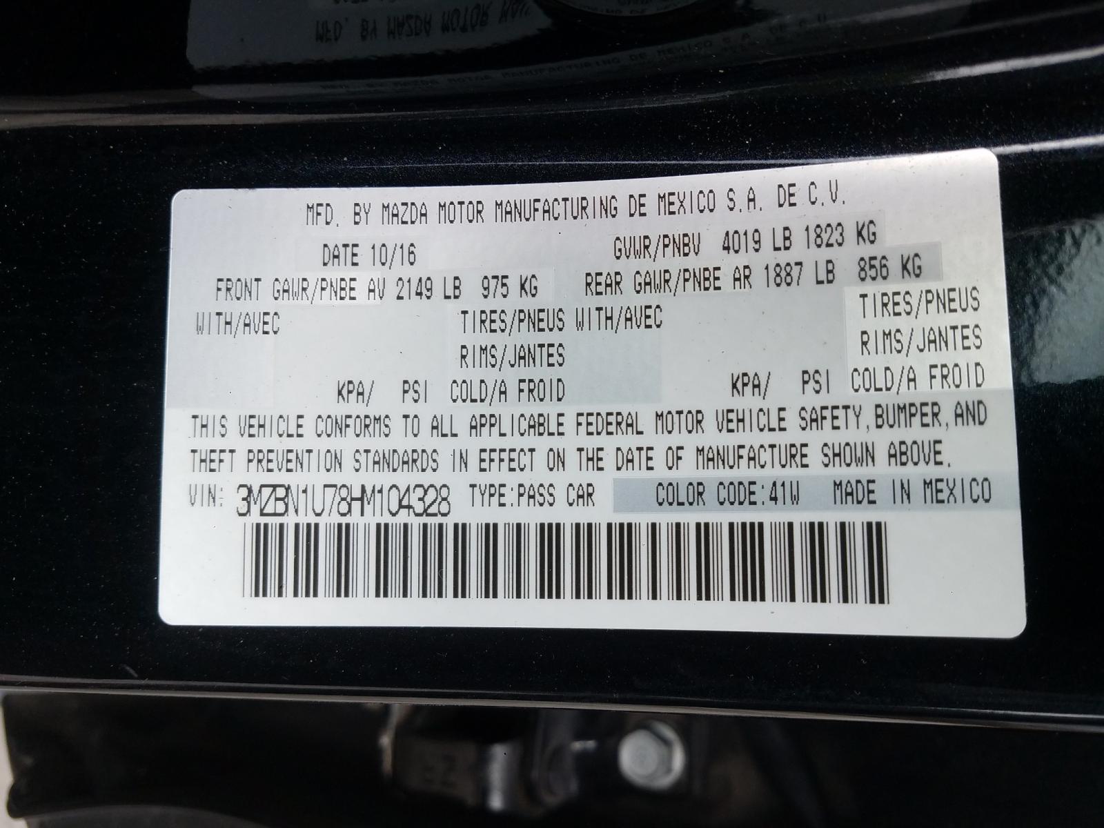 Photo 10 from auction – 2017 MAZDA 3 SPORT with VIN 3MZBN1U78HM104328