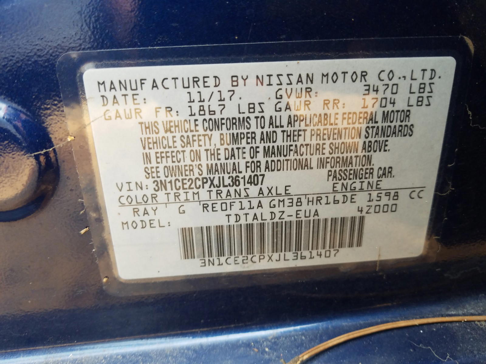 Photo 10 from auction – 2018 NISSAN VERSA NOTE with VIN 3N1CE2CPXJL361407