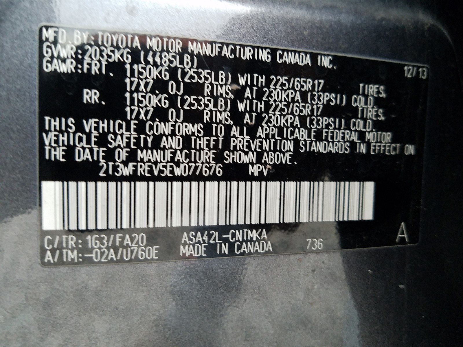 Фото 10 с аукциона – 2014 TOYOTA RAV4 с VIN 2T3WFREV5EW077676
