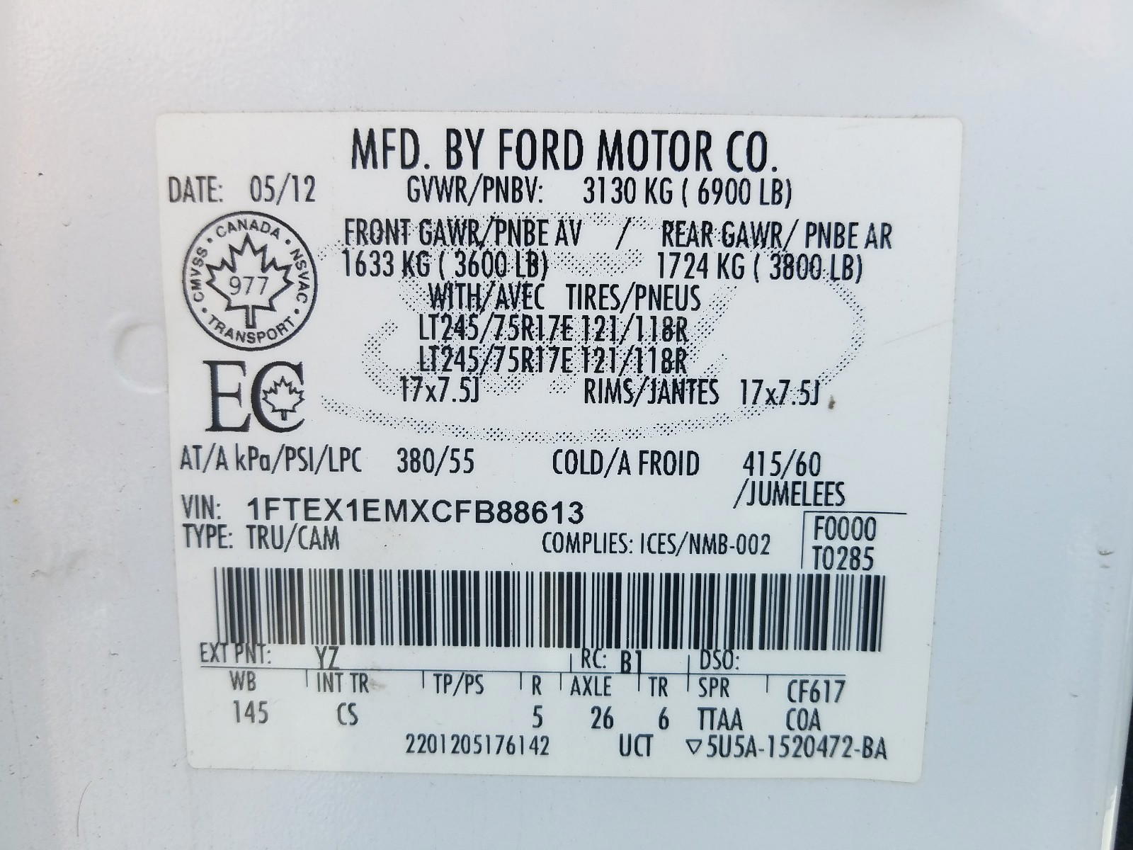 Photo 10 from auction – 2012 FORD F150 SUPER with VIN 1FTEX1EMXCFB88613