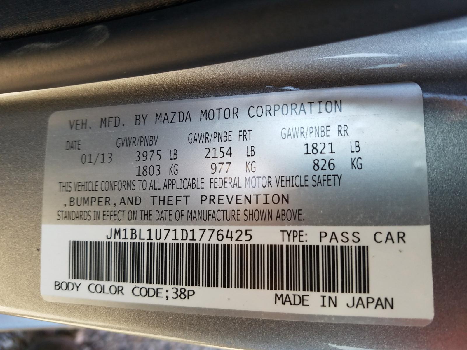 Photo 10 from auction – 2013 MAZDA 3 I with VIN JM1BL1U71D1776425