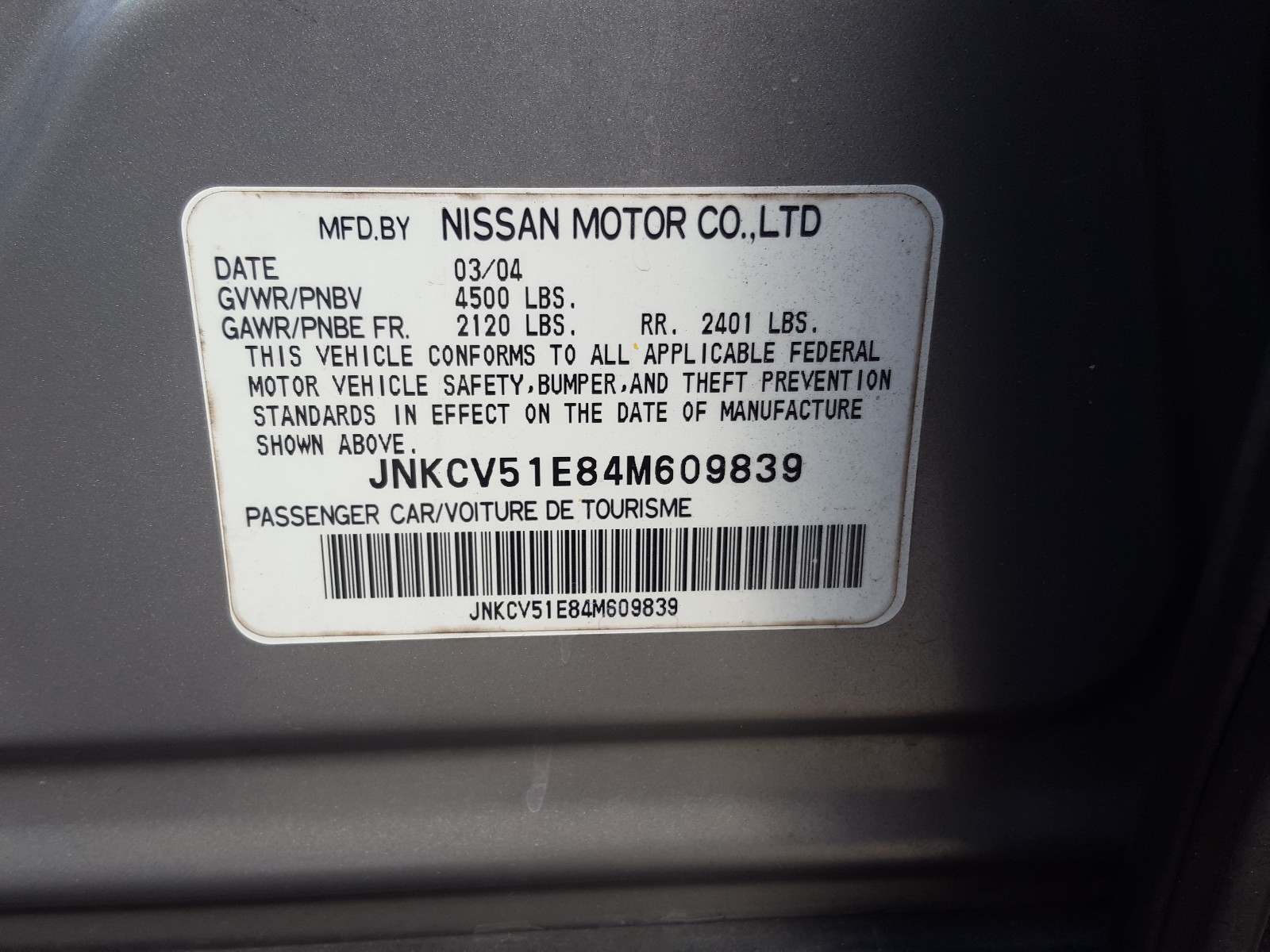 Photo 10 from auction – 2004 INFINITI G35 with VIN JNKCV51E84M609839