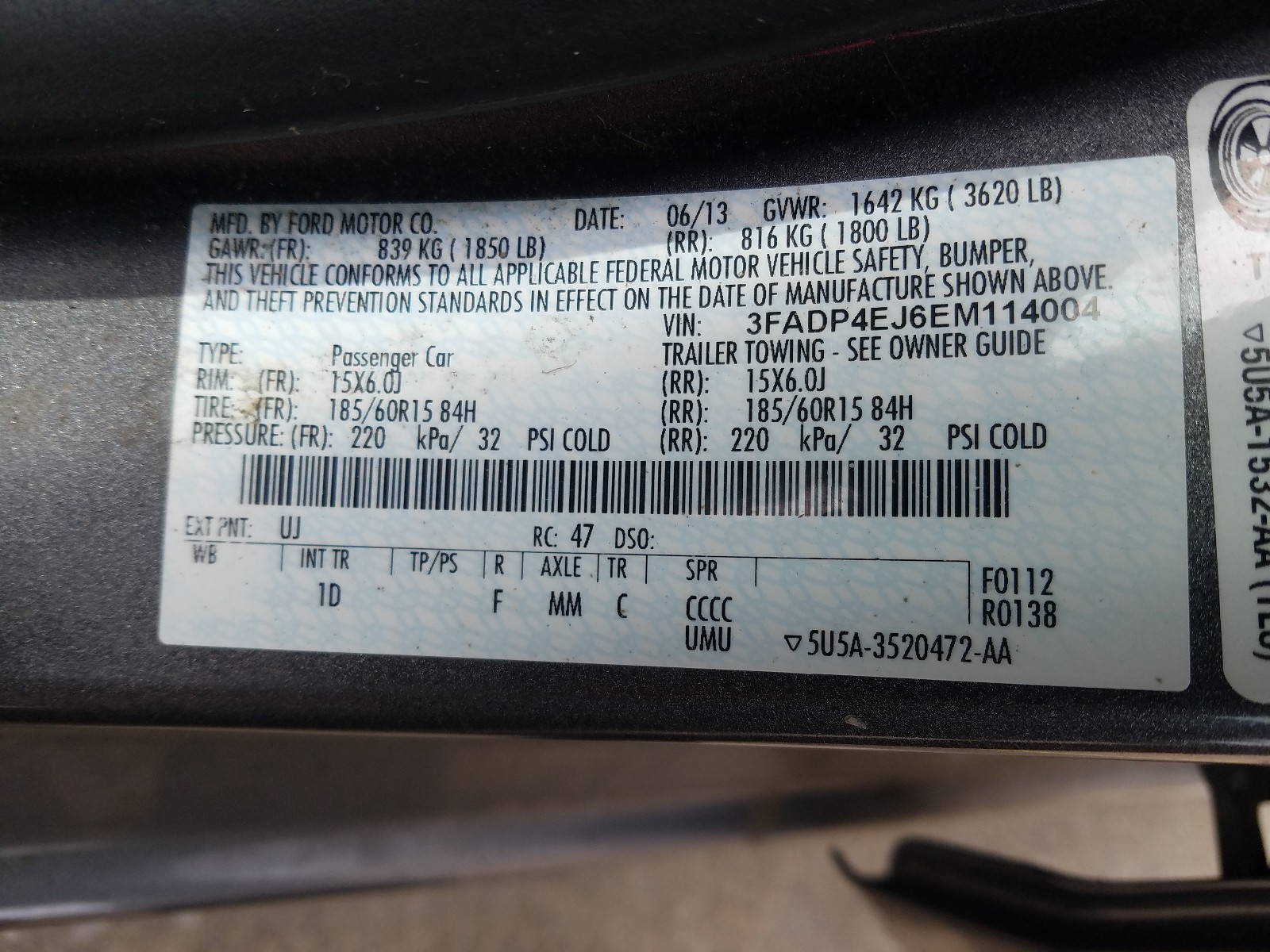 Photo 10 from auction – 2014 FORD FIESTA SE with VIN 3FADP4EJ6EM114004