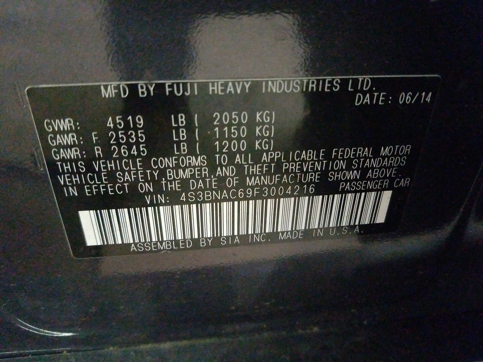 Zdjęcie 10 z aukcji – 2015 SUBARU LEGACY 2.5 z VIN 4S3BNAC69F3004216