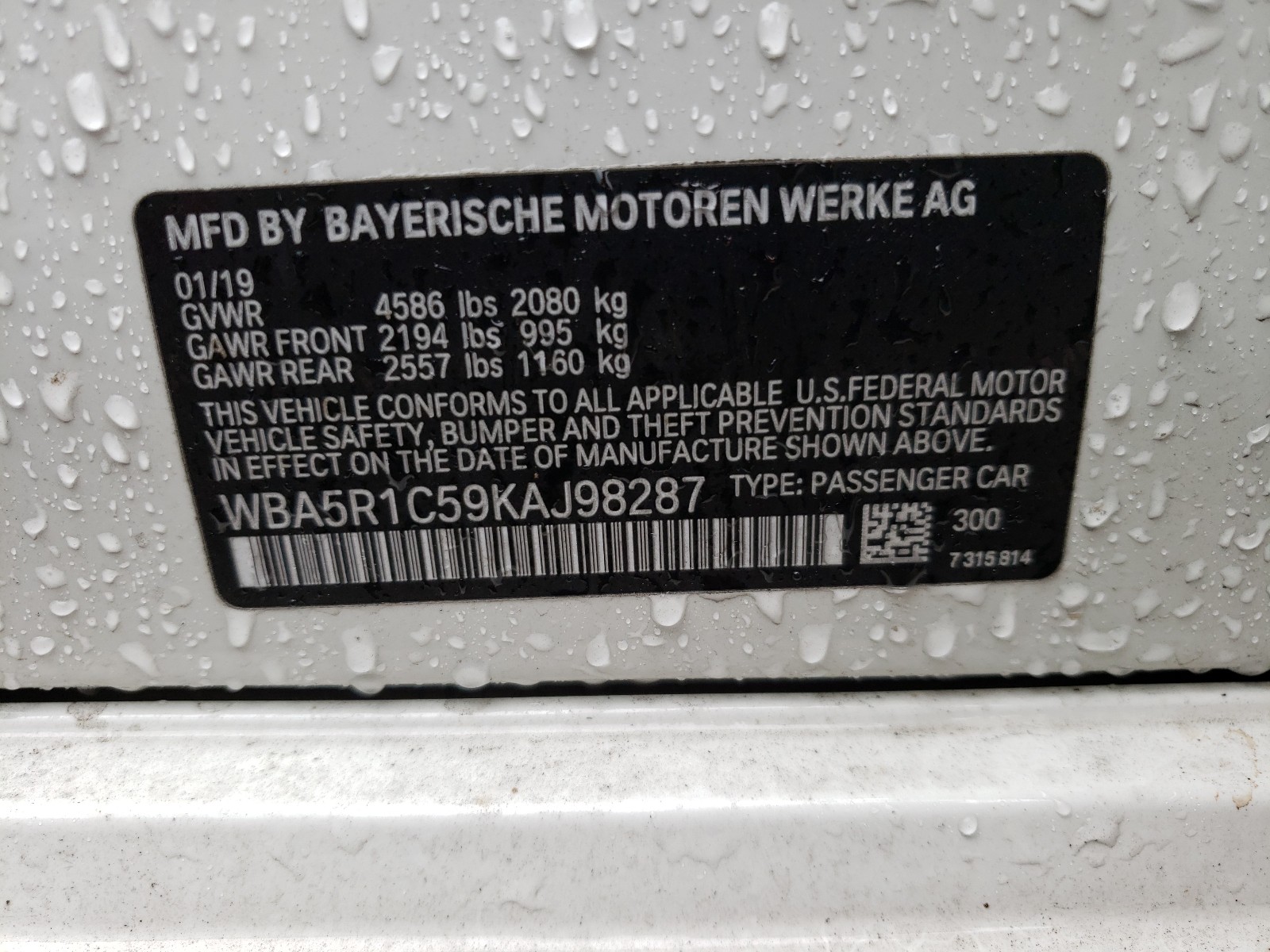 Photo 10 from auction – 2019 BMW 330I with VIN WBA5R1C59KAJ98287