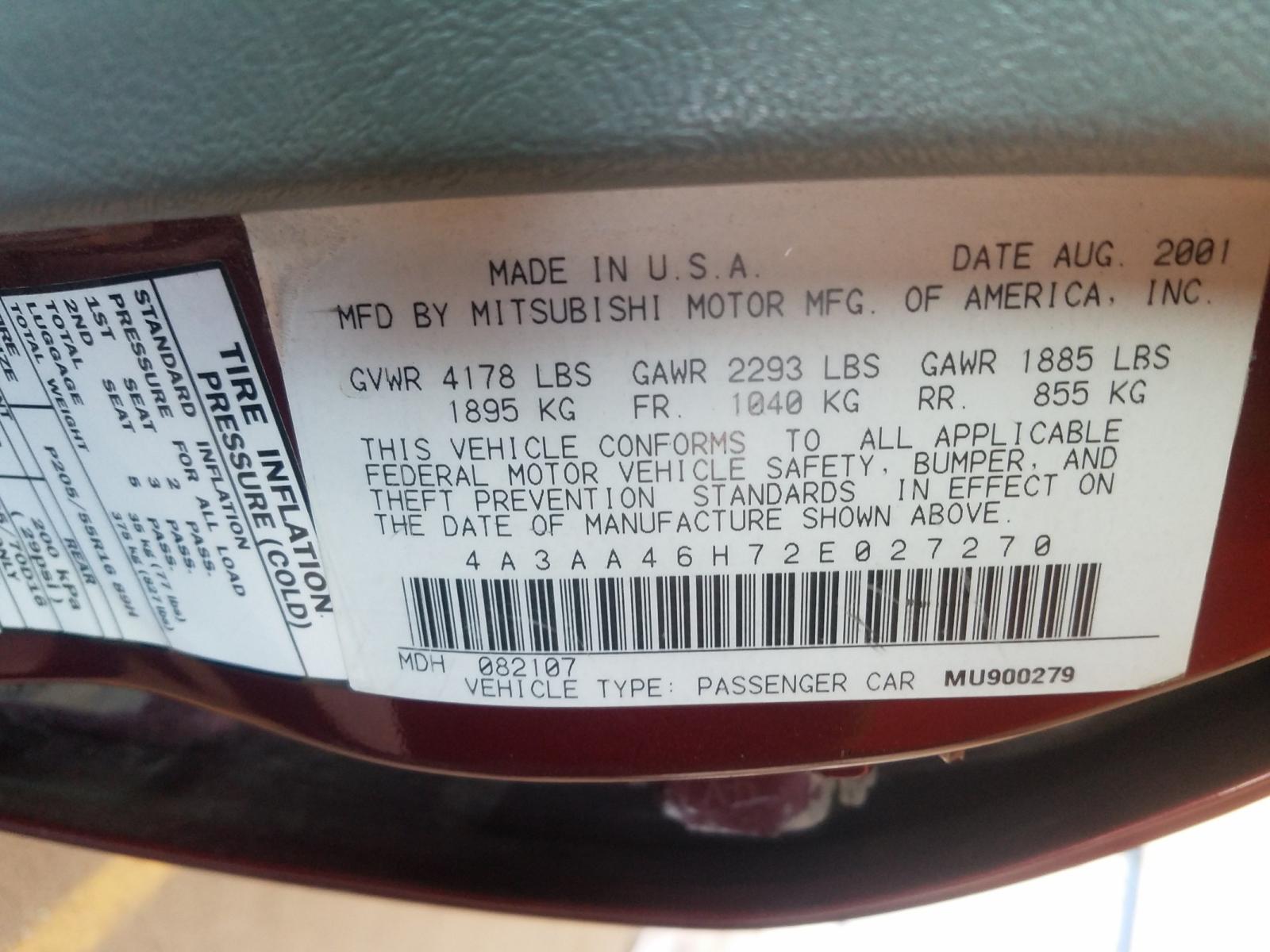 Photo 10 from auction – 2002 MITSUBISHI GALANT ES with VIN 4A3AA46H72E027270