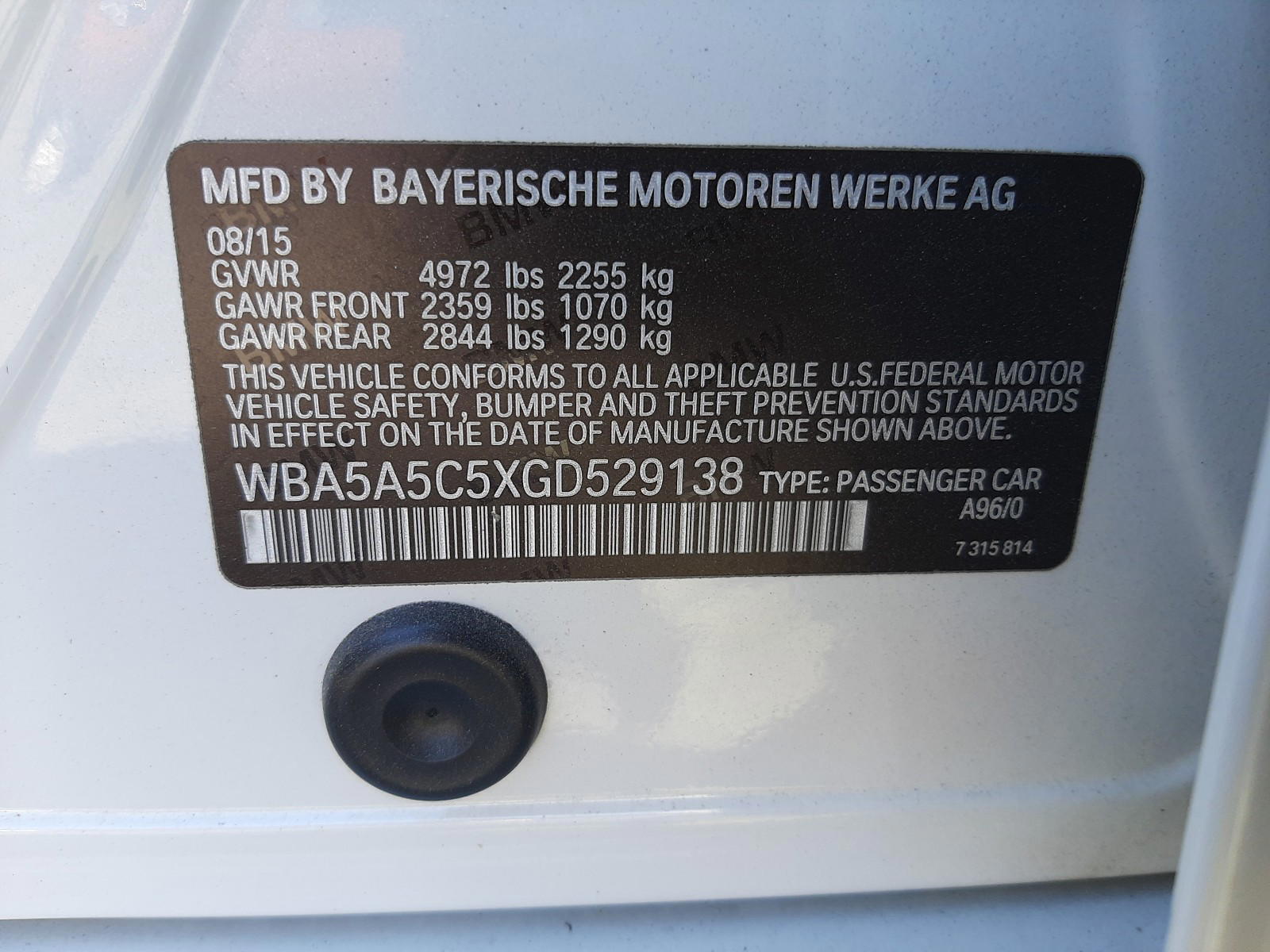 Photo 20 from auction – 2016 BMW 528 I with VIN WBA5A5C5XGD529138