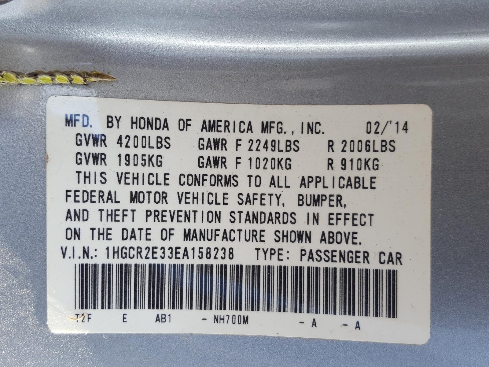 Photo 10 from auction – 2014 HONDA ACCORD LX with VIN 1HGCR2E33EA158238