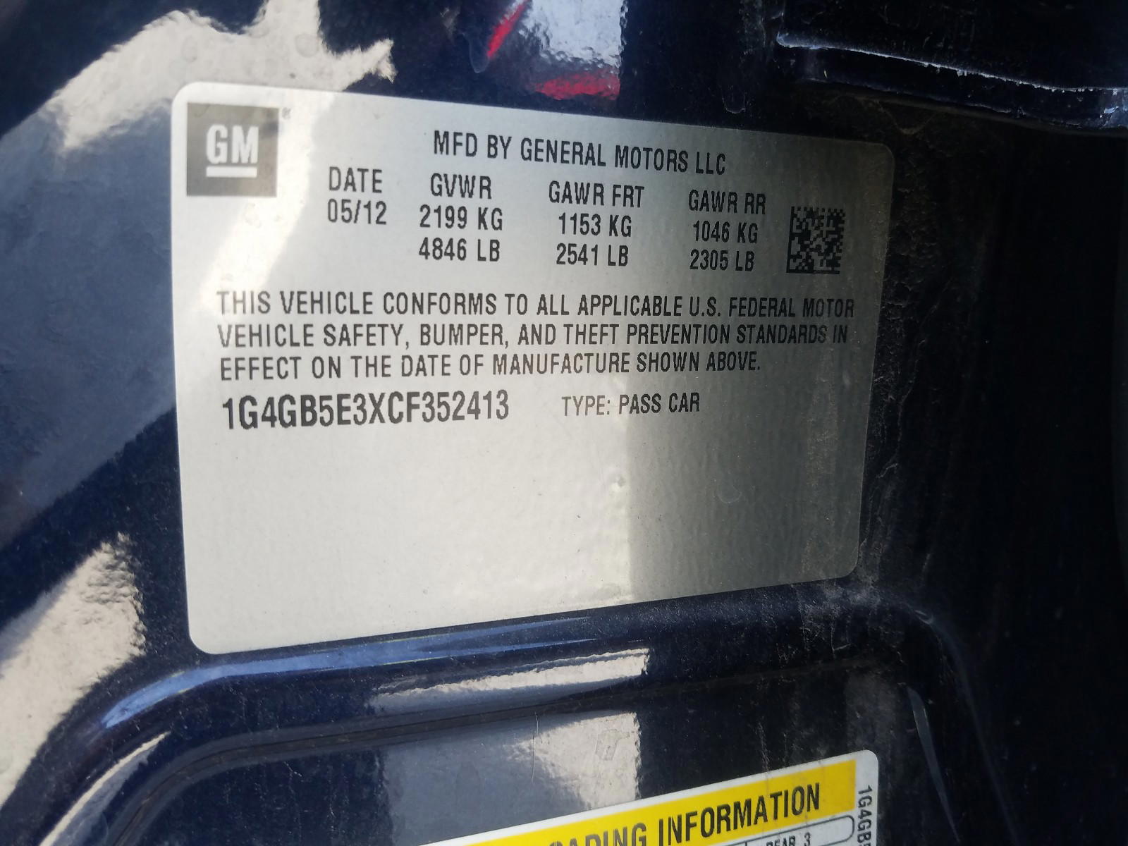 Photo 10 from auction – 2012 BUICK LACROSSE C with VIN 1G4GB5E3XCF352413