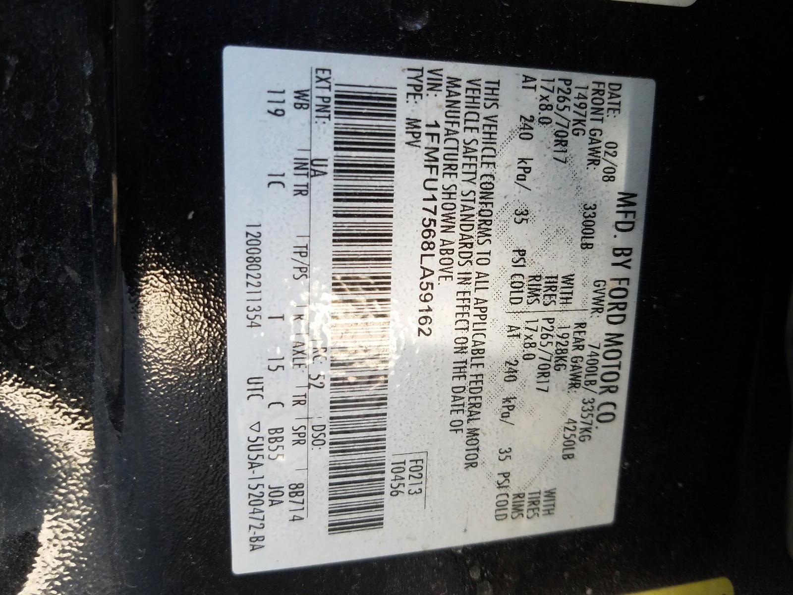Photo 10 from auction – 2008 FORD EXPEDITION with VIN 1FMFU17568LA59162