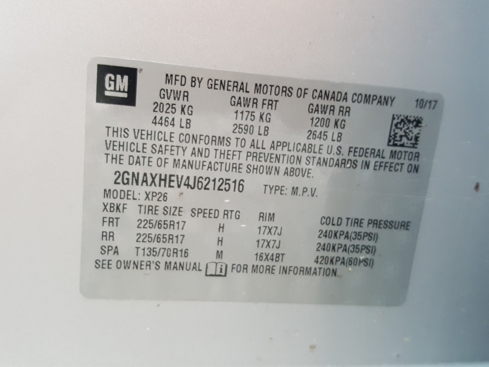 Photo 10 from auction – 2018 CHEVROLET EQUINOX LS with VIN 2GNAXHEV4J6212516