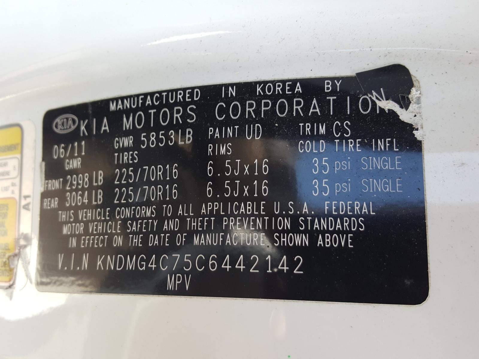 Photo 10 from auction – 2012 KIA SEDONA LX with VIN KNDMG4C75C6442142