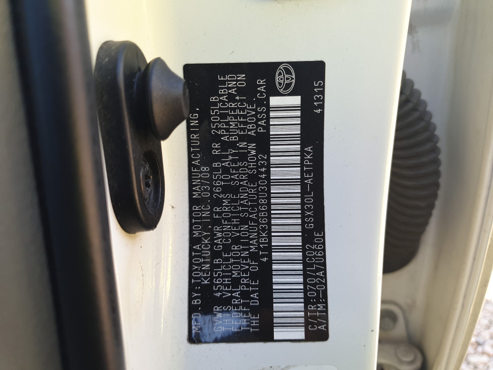 Photo 10 from auction – 2008 TOYOTA AVALON XL with VIN 4T1BK36B68U304432