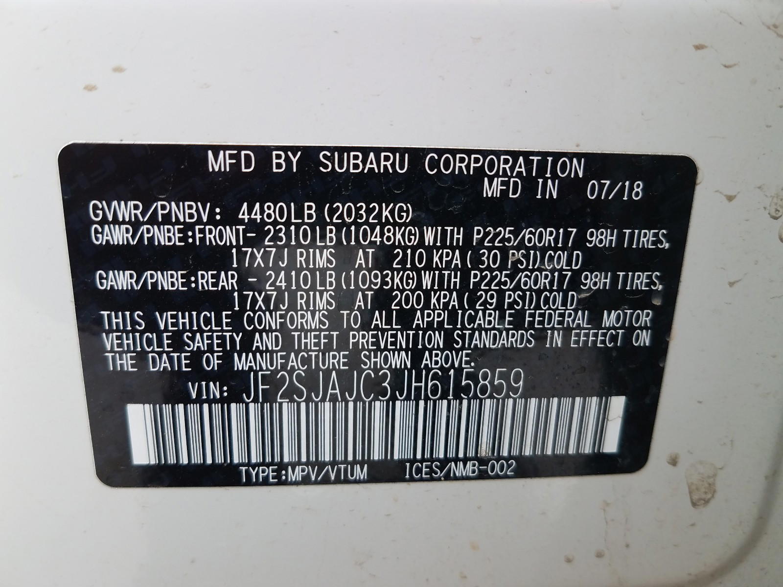 Photo 10 from auction – 2018 SUBARU FORESTER 2 with VIN JF2SJAJC3JH615859