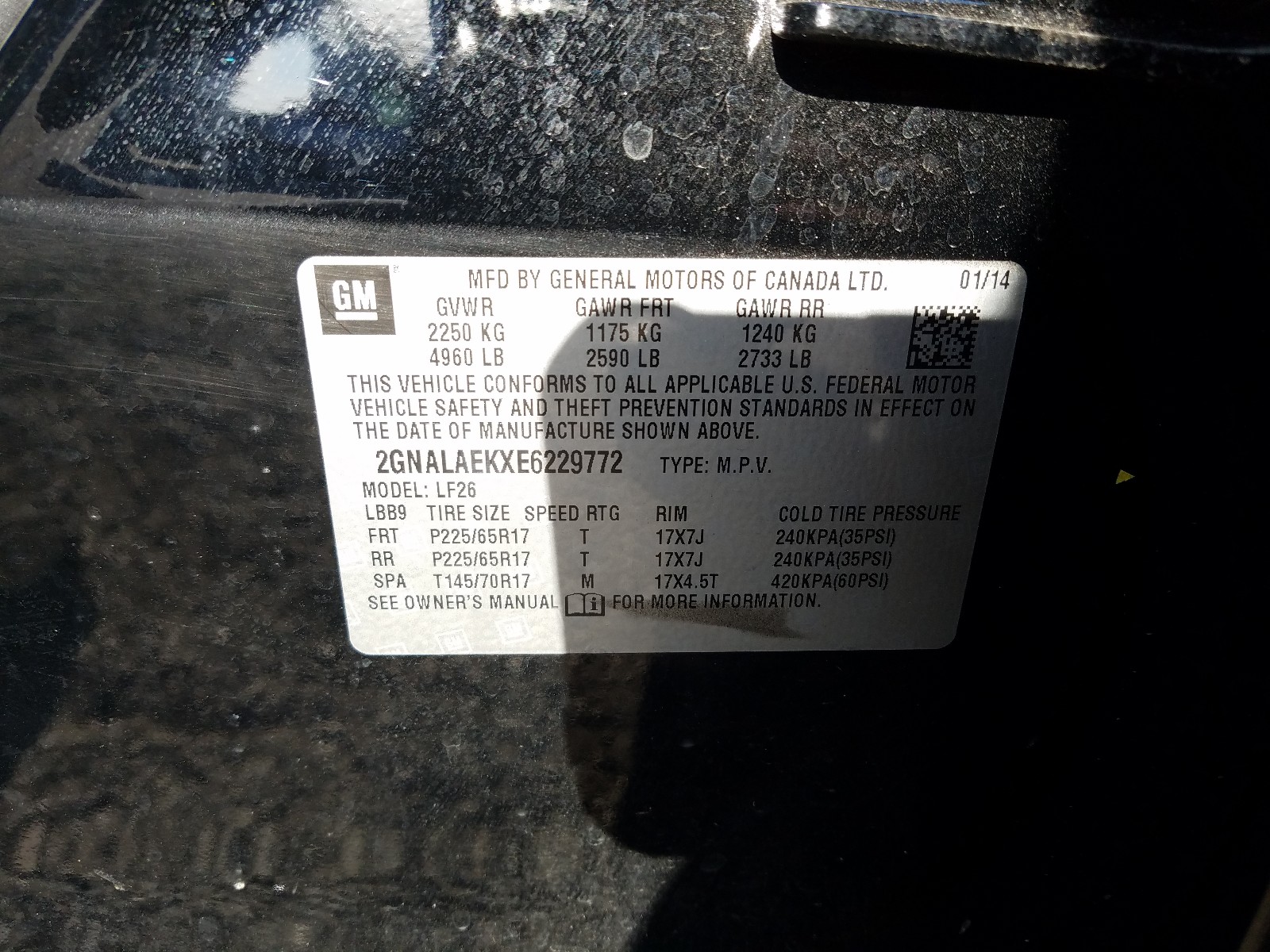 Photo 10 from auction – 2014 CHEVROLET EQUINOX LS with VIN 2GNALAEKXE6229772