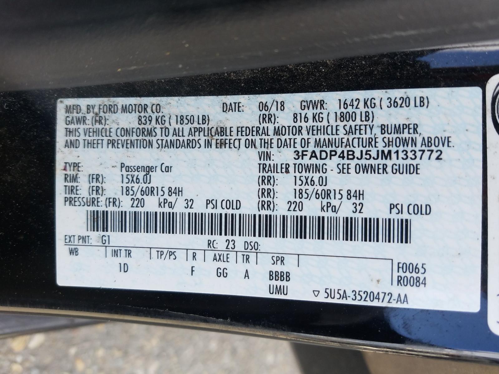 Photo 10 from auction – 2018 FORD FIESTA SE with VIN 3FADP4BJ5JM133772