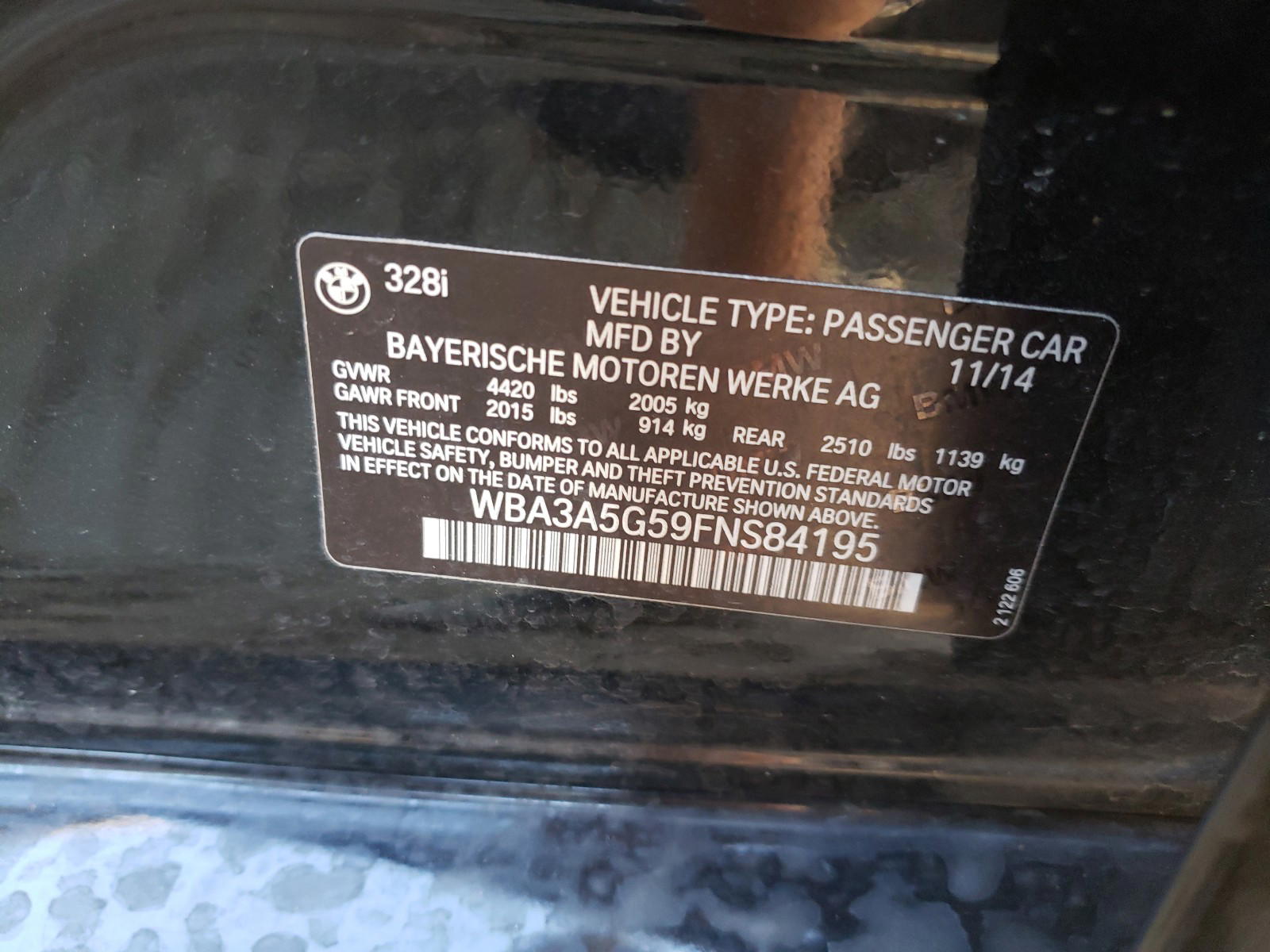 Photo 10 from auction – 2015 BMW 328 I with VIN WBA3A5G59FNS84195
