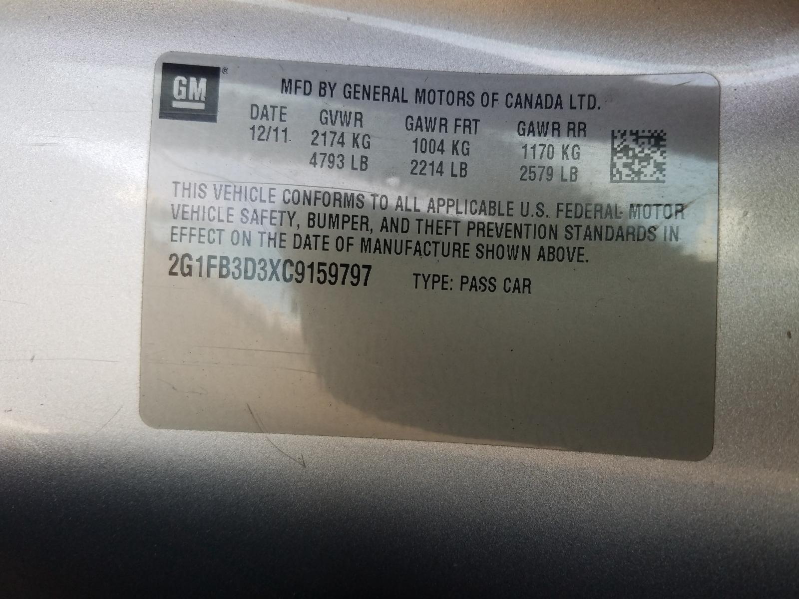 Photo 10 from auction – 2012 CHEVROLET CAMARO LT with VIN 2G1FB3D3XC9159797