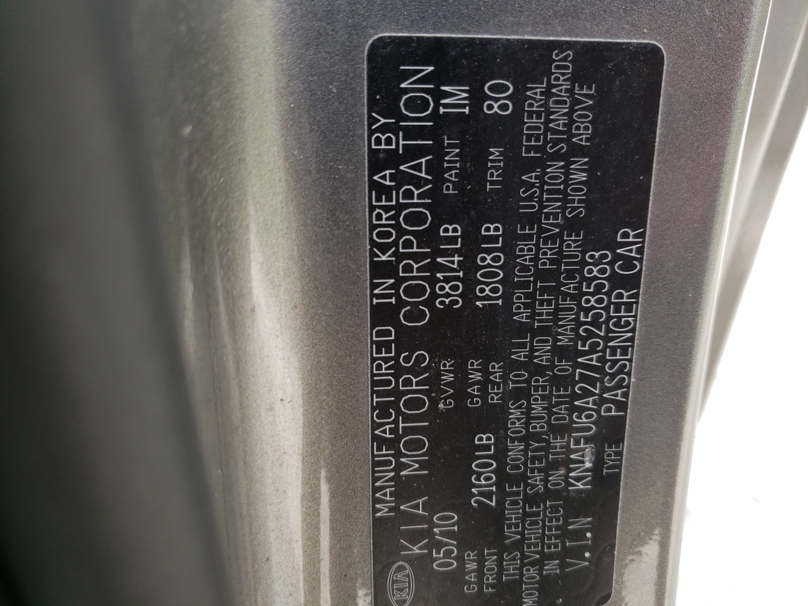 Photo 10 from auction – 2010 KIA FORTE EX with VIN KNAFU6A27A5258583
