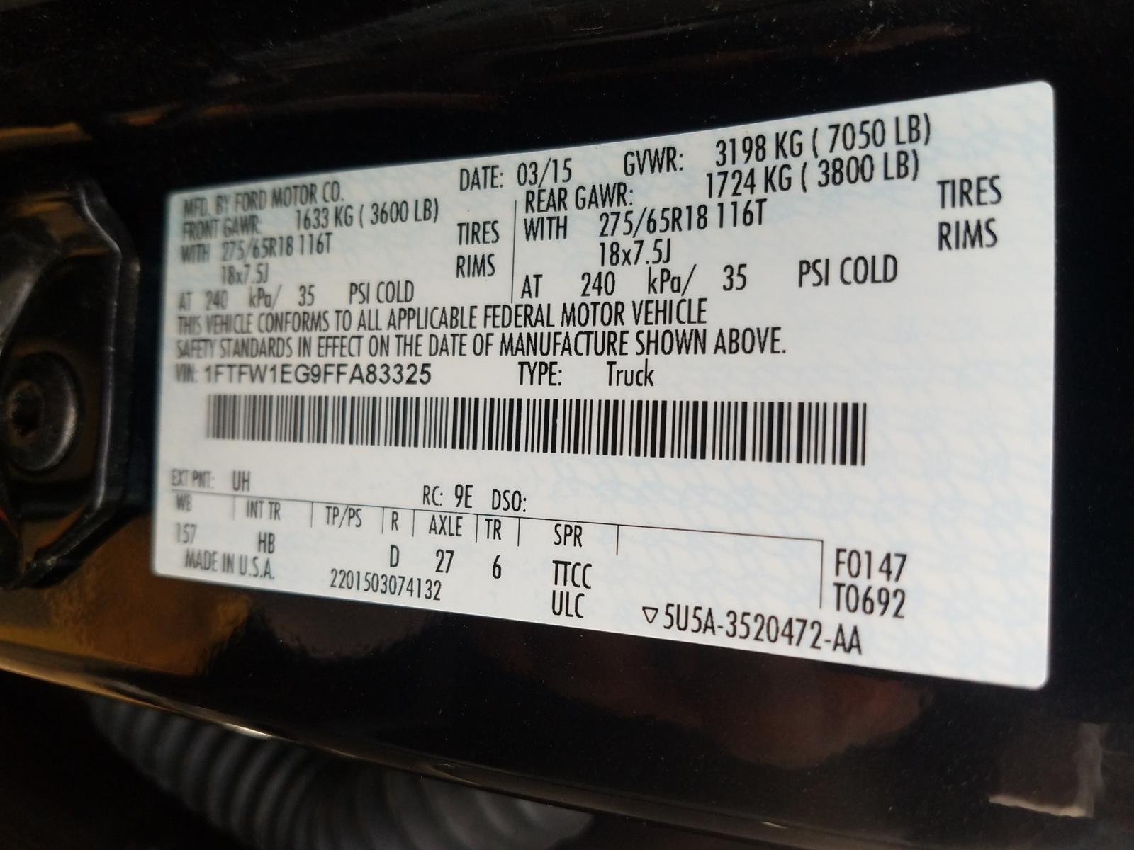 Photo 10 from auction – 2015 FORD F150 SUPER with VIN 1FTFW1EG9FFA83325