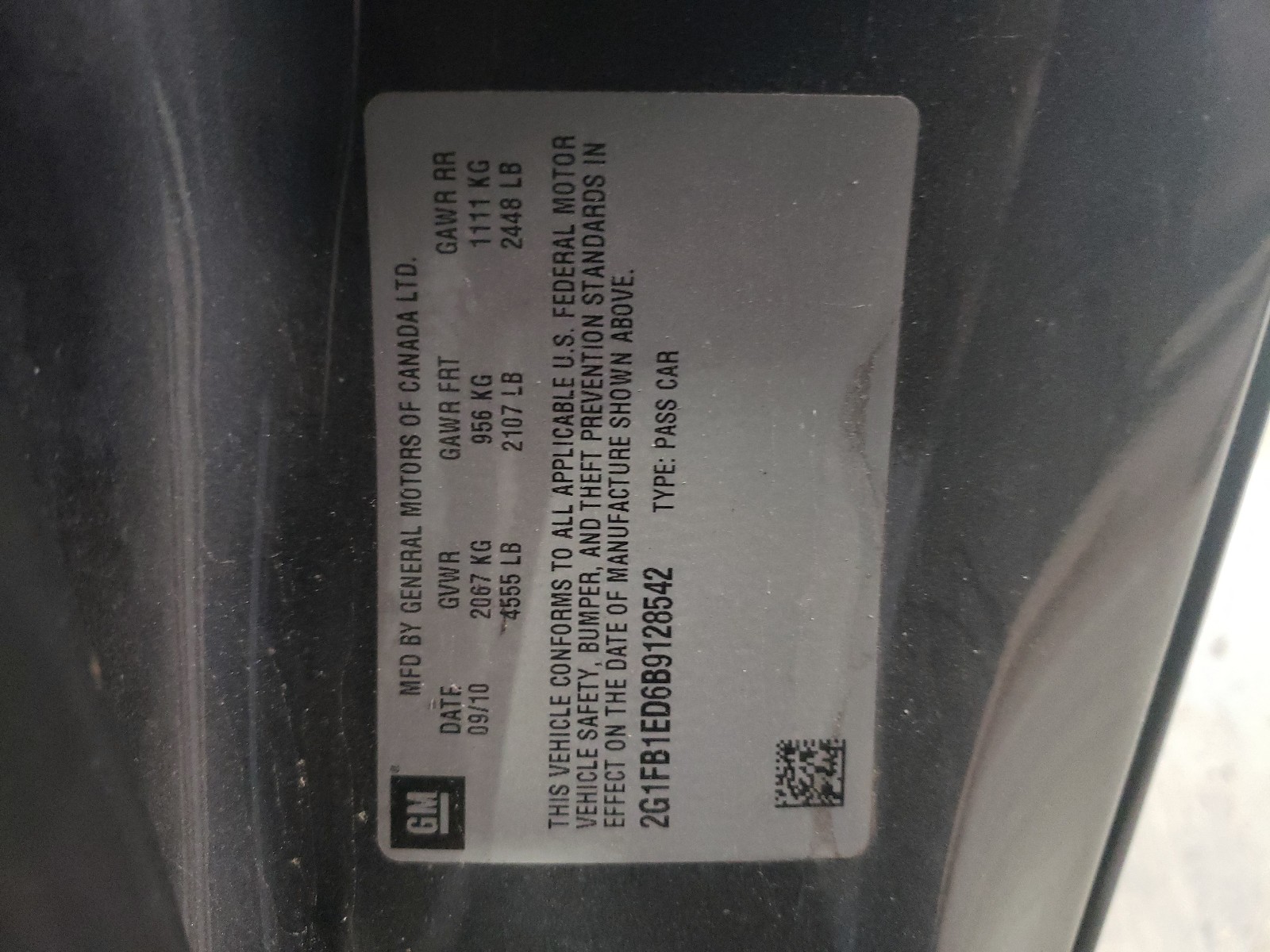 Photo 10 from auction – 2011 CHEVROLET CAMARO LT with VIN 2G1FB1ED6B9128542