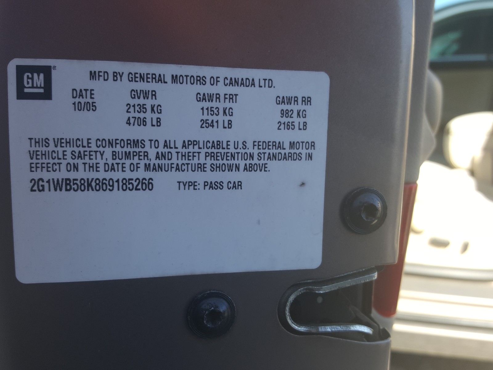 Photo 10 from auction – 2006 CHEVROLET IMPALA LS with VIN 2G1WB58K869185266