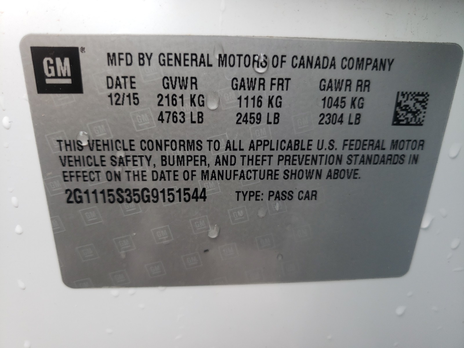 Photo 10 from auction – 2016 CHEVROLET IMPALA LT with VIN 2G1115S35G9151544