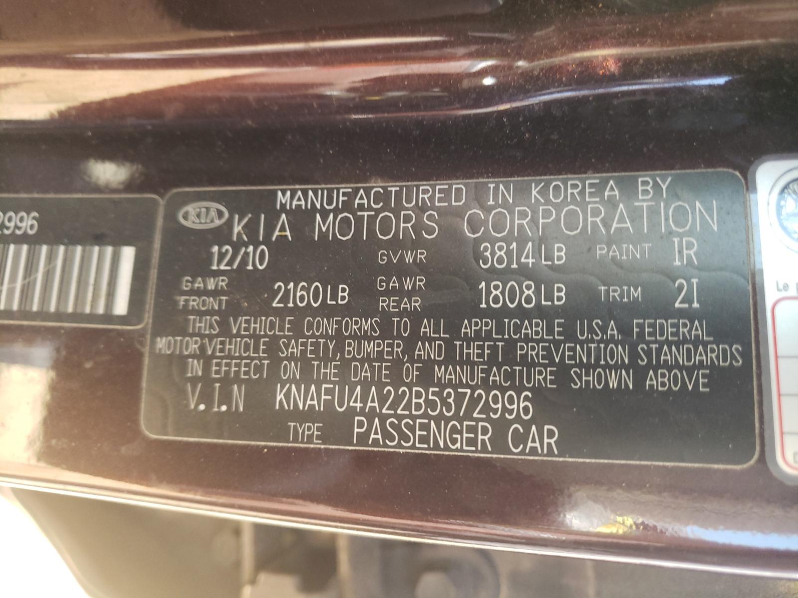 Photo 10 from auction – 2011 KIA FORTE EX with VIN KNAFU4A22B5372996