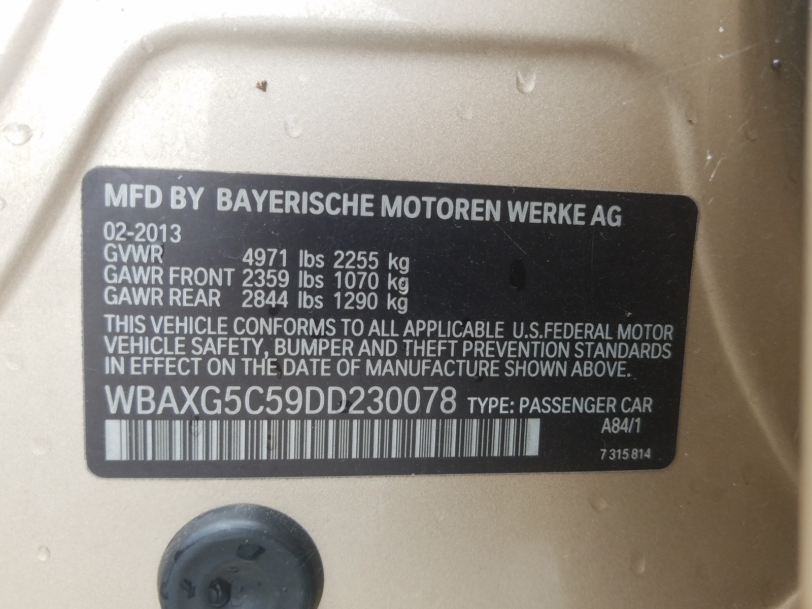 Photo 10 from auction – 2013 BMW 528 I with VIN WBAXG5C59DD230078