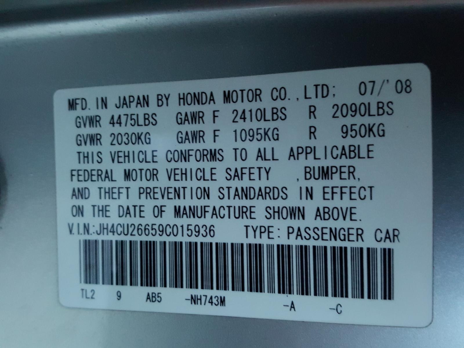 Photo 10 from auction – 2009 ACURA TSX with VIN JH4CU26659C015936