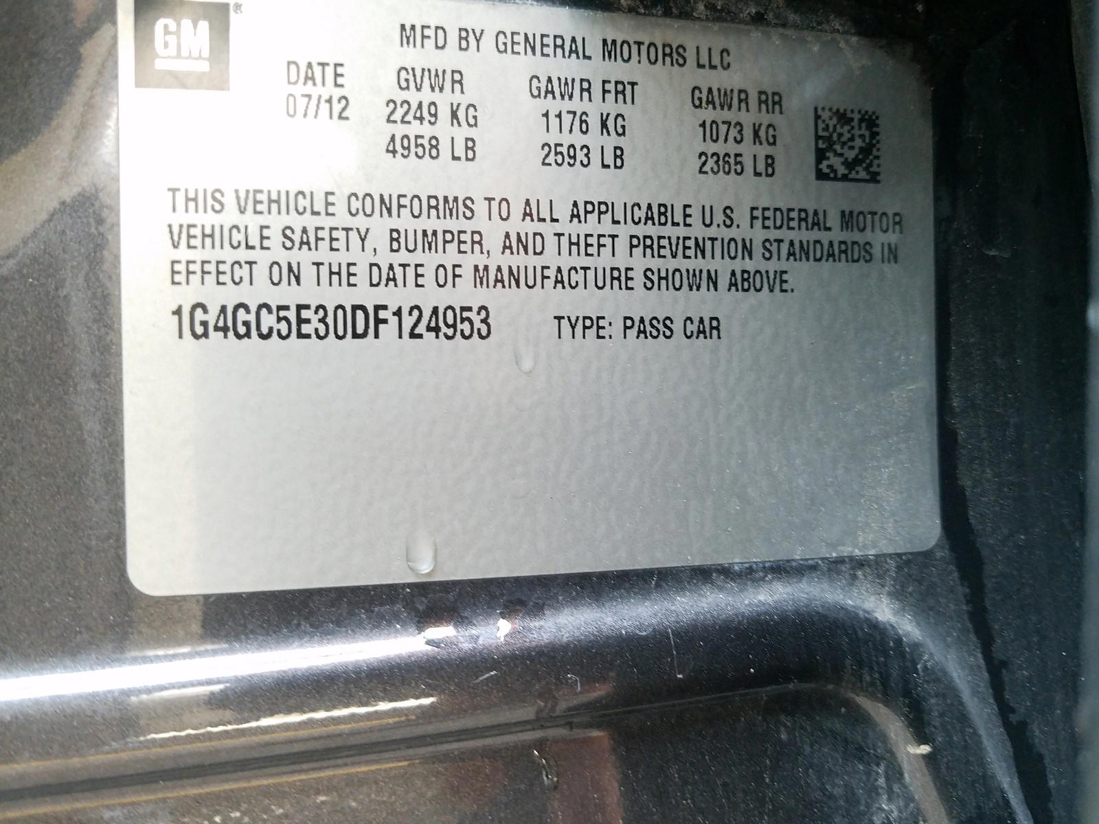 Photo 10 from auction – 2013 BUICK LACROSSE with VIN 1G4GC5E30DF124953