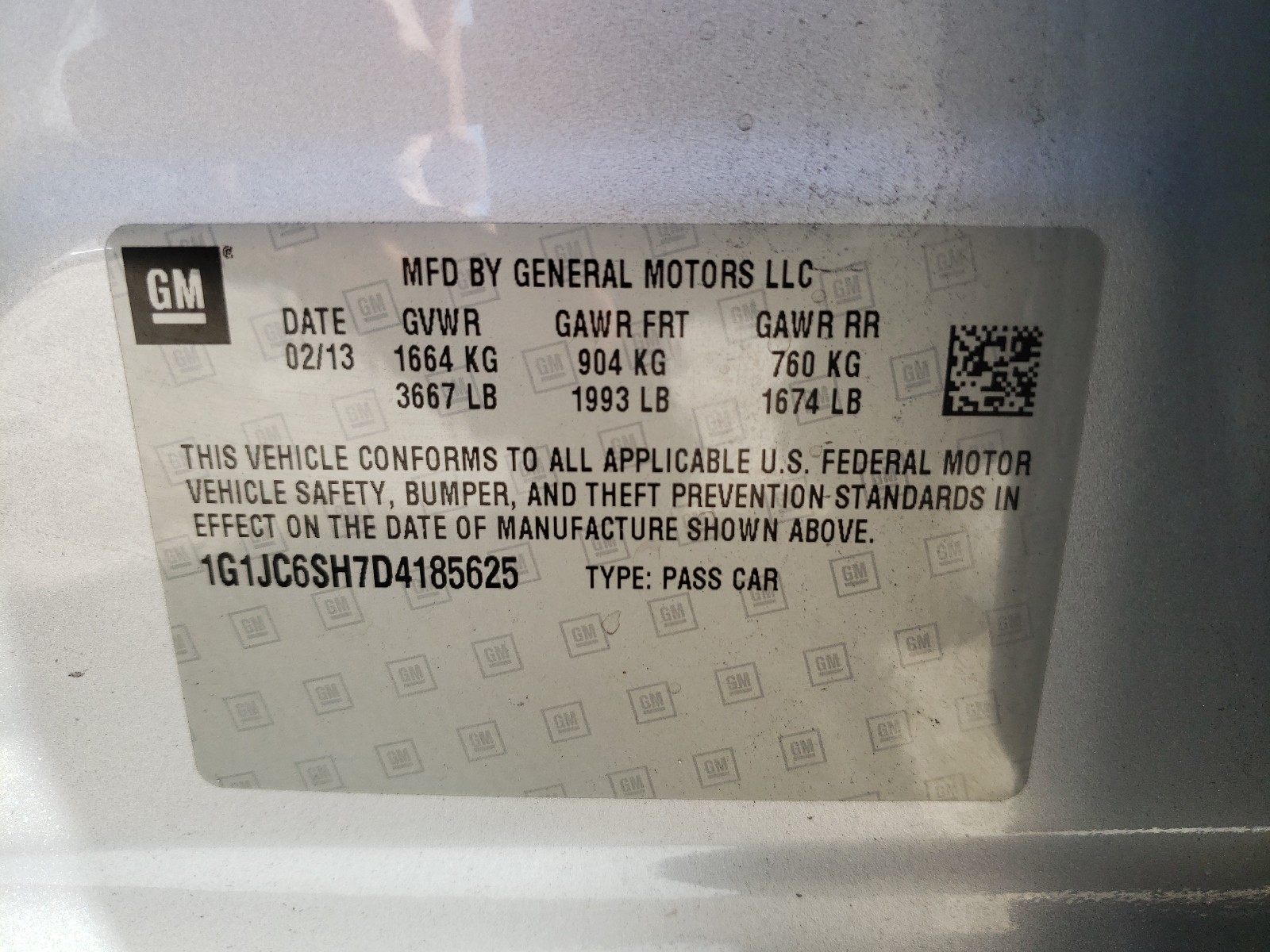 Photo 10 from auction – 2013 CHEVROLET SONIC LT with VIN 1G1JC6SH7D4185625