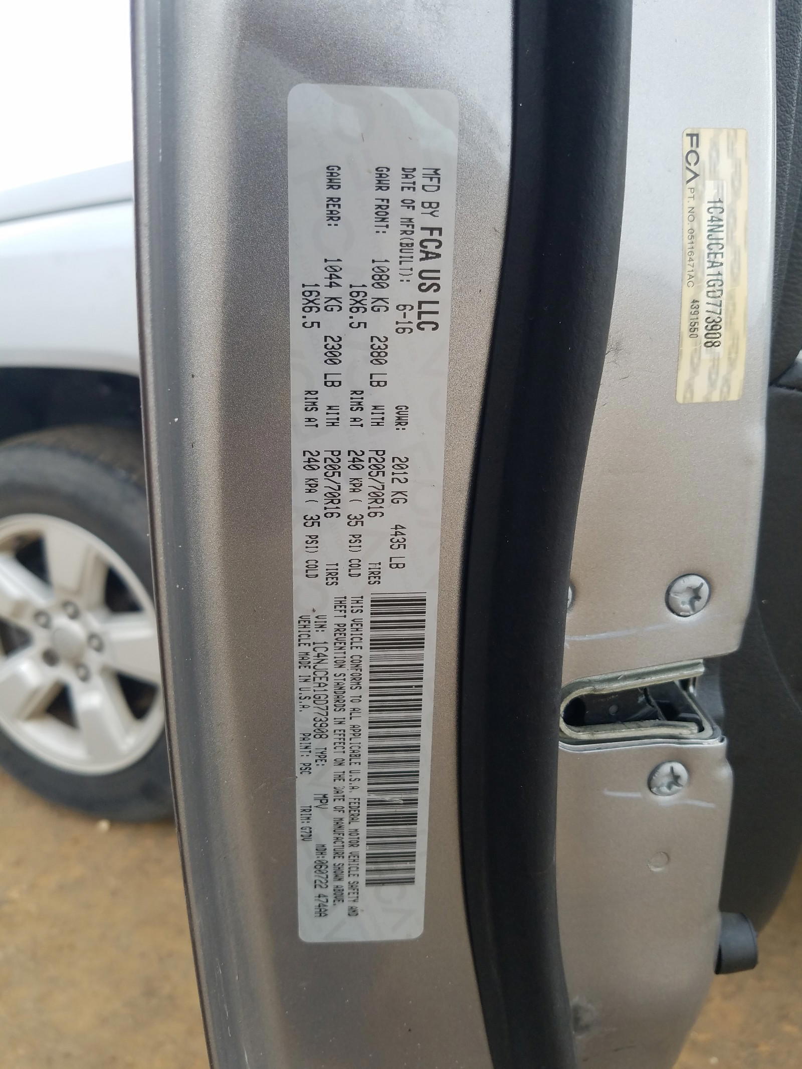 Photo 10 from auction – 2016 JEEP COMPASS LA with VIN 1C4NJCEA1GD773908