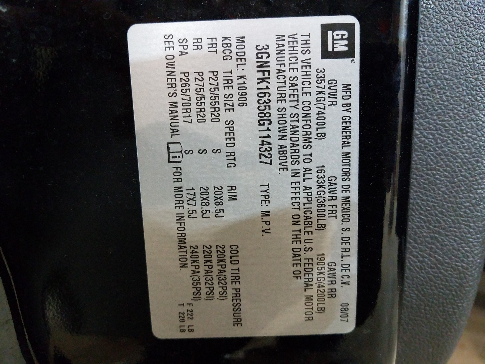 Photo 10 from auction – 2008 CHEVROLET SUBURBAN K with VIN 3GNFK16358G114327