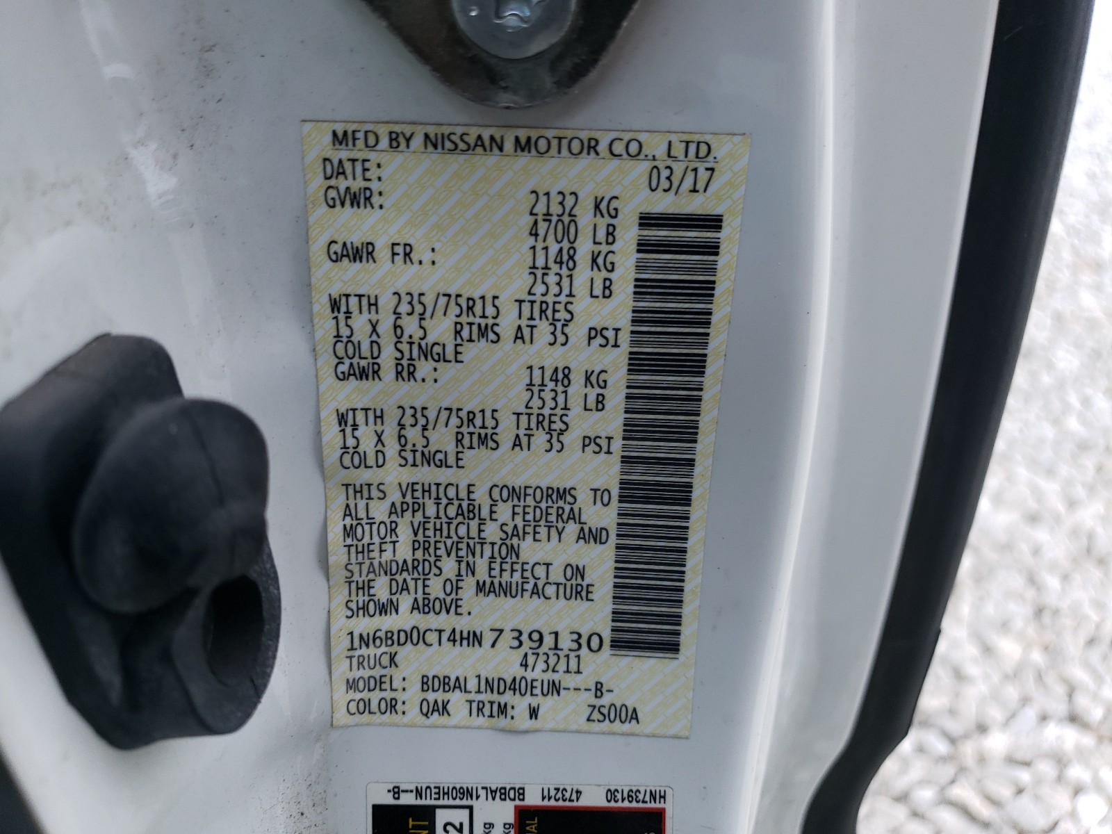 Photo 10 from auction – 2017 NISSAN FRONTIER S with VIN 1N6BD0CT4HN739130
