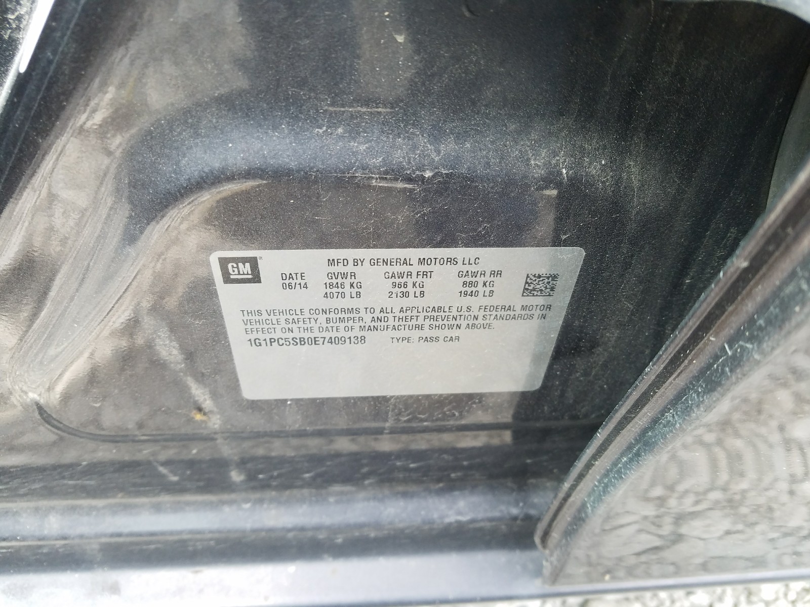 Photo 10 from auction – 2014 CHEVROLET CRUZE LT with VIN 1G1PC5SB0E7409138
