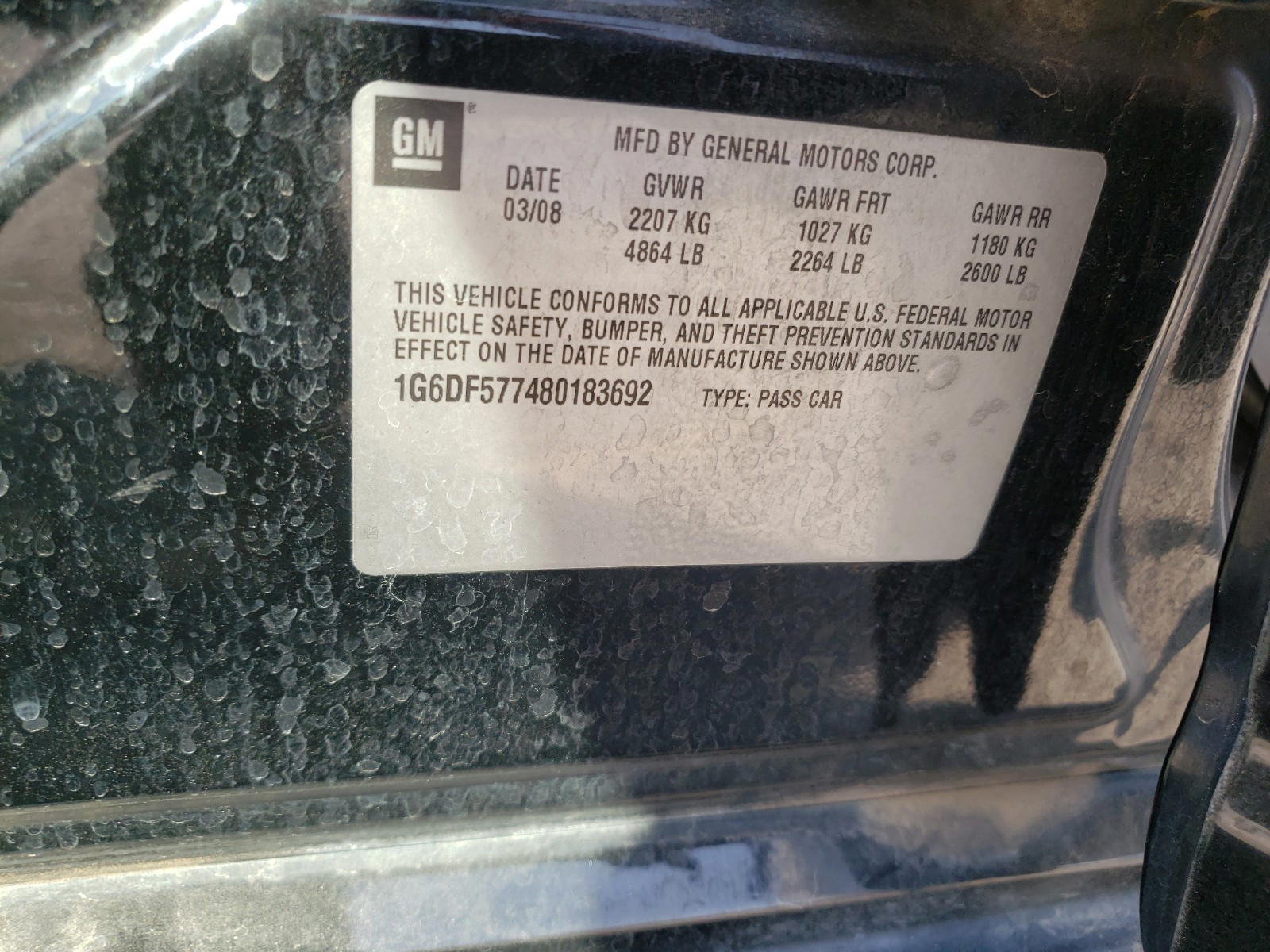 Photo 10 from auction – 2008 CADILLAC CTS with VIN 1G6DF577480183692