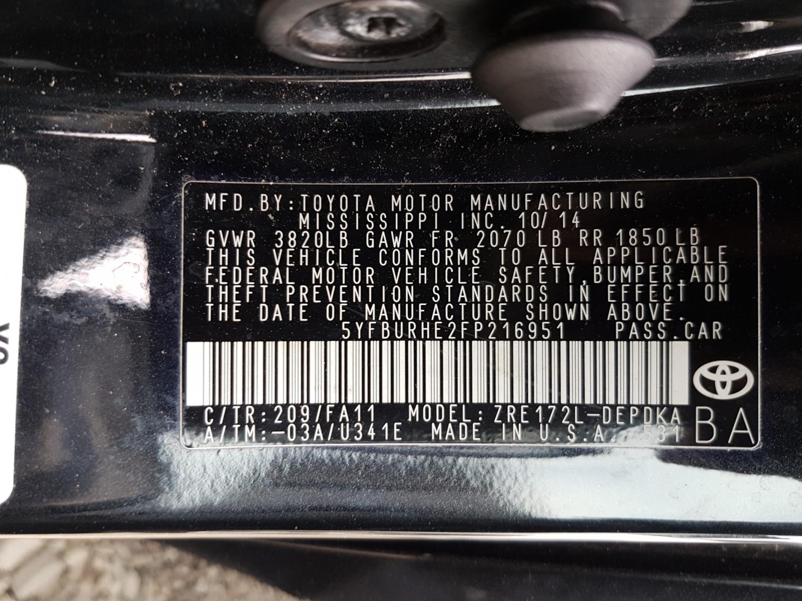 Photo 10 from auction – 2015 TOYOTA COROLLA L with VIN 5YFBURHE2FP216951